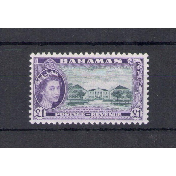 1954 BAHAMAS , Regina Elisabetta , 1 £ slate black and violet , Stanley Gibbons n.  216 - MNH**
