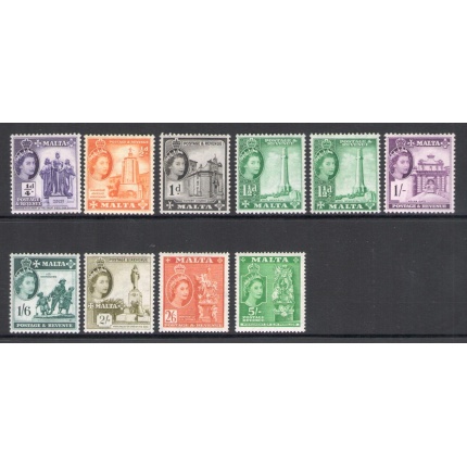 1956-58 MALTA - Effigie della Regina Elisabetta II - Stanley Gibbons n. 266-82 - Spezzature della Serie - MNH** (Spezzature della Serie)