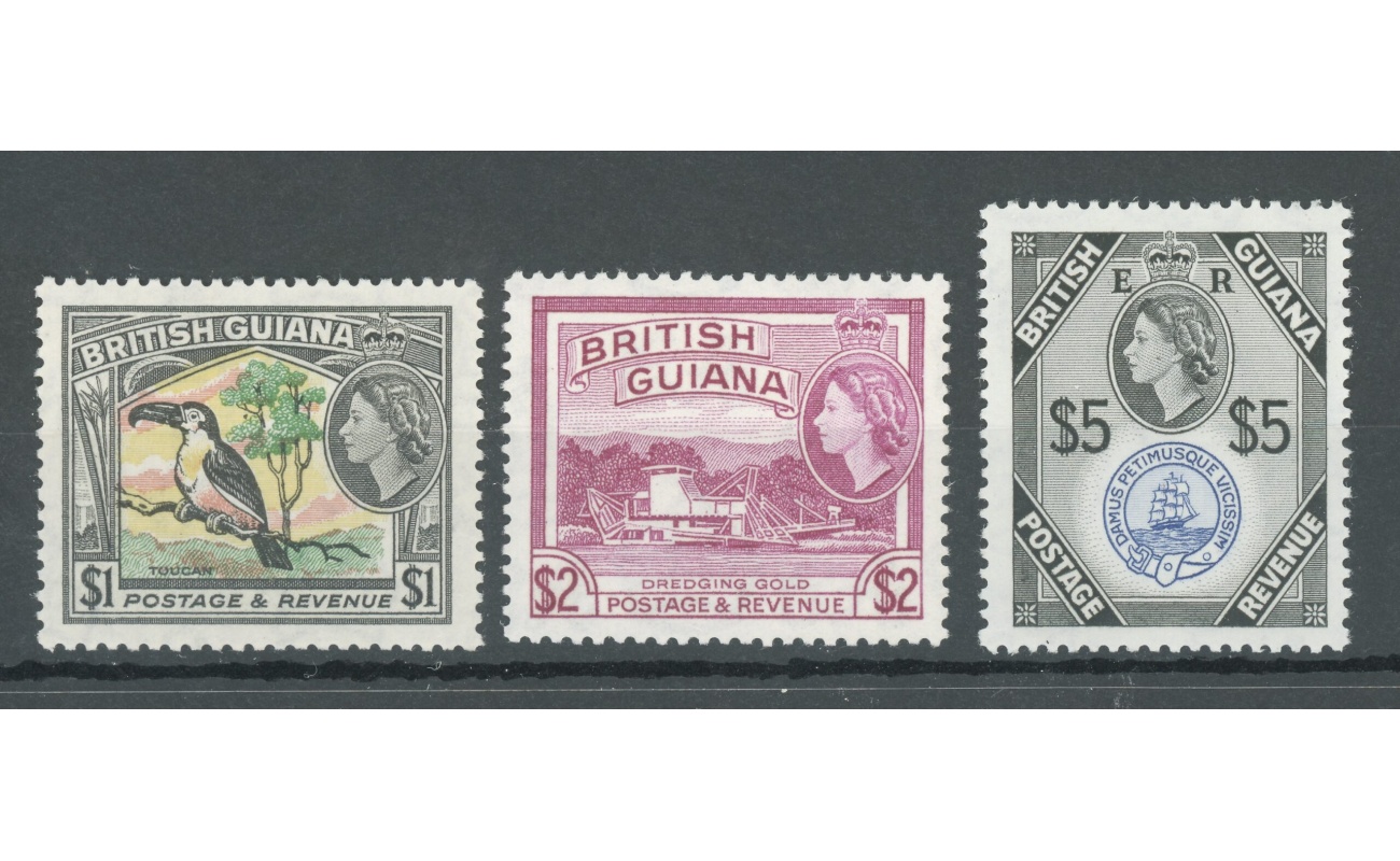 1954-63 British Guiana - Stanley Gibbons n. 343-44-45 , 3 Alti valori  - MNH**