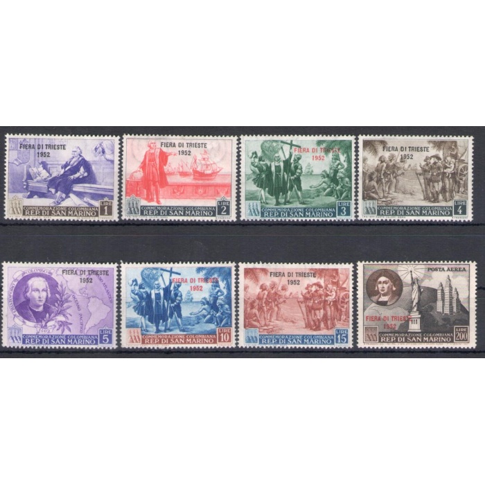 1952 SAN MARINO, Fiera di Trieste - Catalogo Sassone n. 384-90+PA 102 - 8 valori -  MNH**