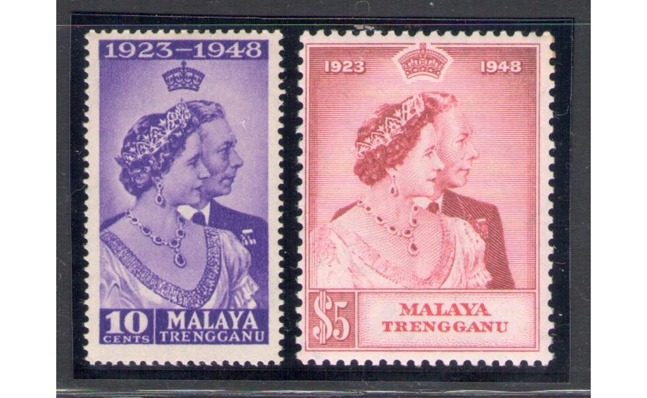 1948 Malaysian States , Trengganu - Stanley Gibbons n. 61-62 , Royal Silver Wedding , serie di 2 , MNH**