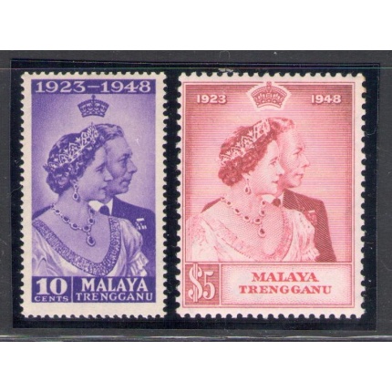 1948 Malaysian States , Trengganu - Stanley Gibbons n. 61-62 , Royal Silver Wedding , serie di 2 , MNH**