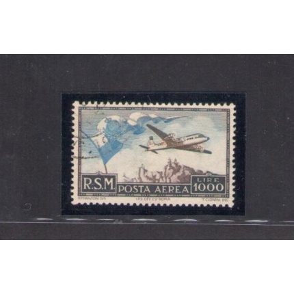 1951 SAN MARINO - Posta Aerea , n° 99 , Bandiera Aereo e Veduta, Usato