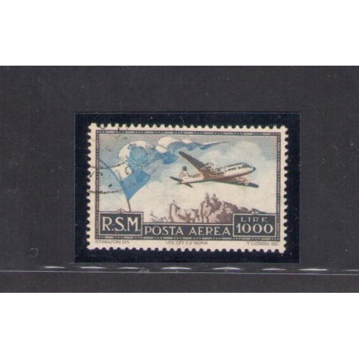 1951 SAN MARINO - Posta Aerea , n° 99 , Bandiera Aereo e Veduta, Usato