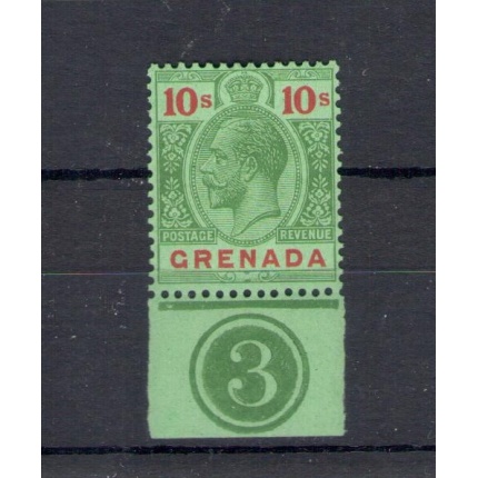 1921-31 Grenada - Stanley Gibbons n. 134 , 10 scellini green and red emerald - Plate Number - MNH **