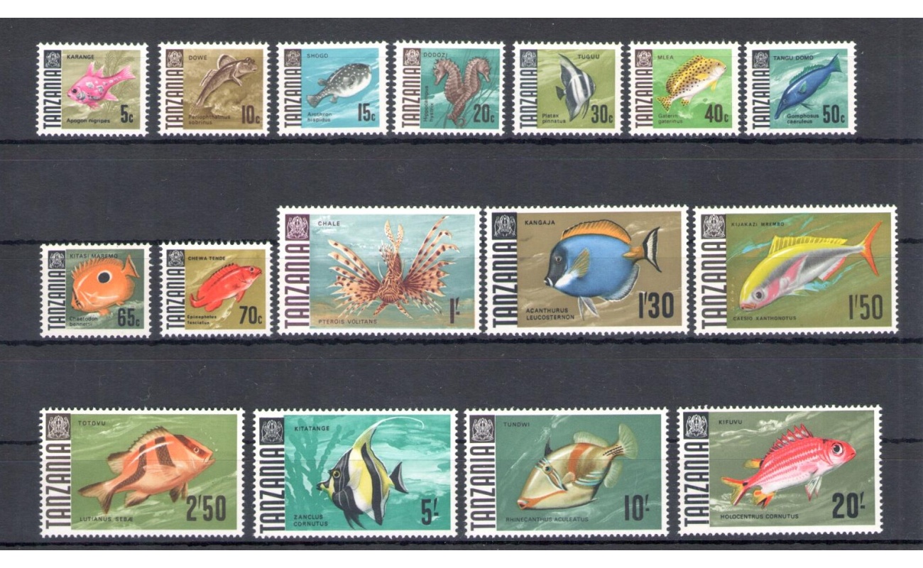 1967 Tanzania - Stanley Gibbons n. 142-157 -  Serie Ordinaria - Pesci - 16 valori - MNH**