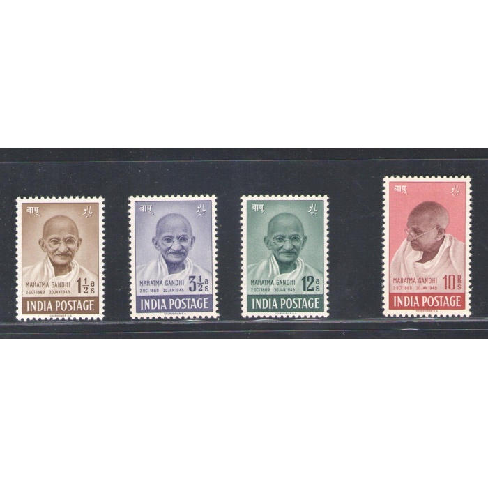 1948 India - Stanley Gibbson n. 305-08 - 1 Anniversario Indipendenza - Mahatma Gandhi - 4 valori - MNH**