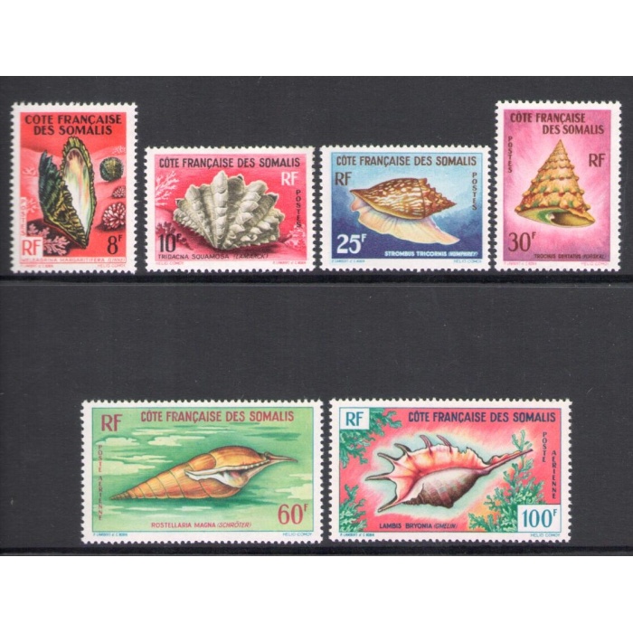 1962 Cote Francaise des Somalis - Catalogo Yvert n. 311-14 + Posta Aerea n. 31-32 - Conchiglie - 6 valori - MNH**