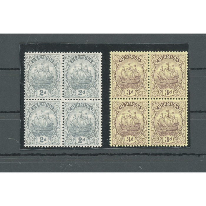 1910-25 BERMUDA, Stanley Gibbons n. 47-49 - 2d. grey - 3d. purple - Blocco di Quattro  - MNH**