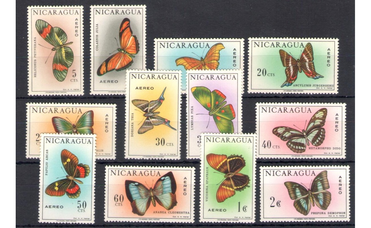 1967 Nicaragua , Farfalle - Yvert n. 575-86 - 12 valori - MNH**