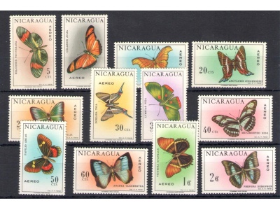 1967 Nicaragua , Farfalle - Yvert n. 575-86 - 12 valori - MNH**