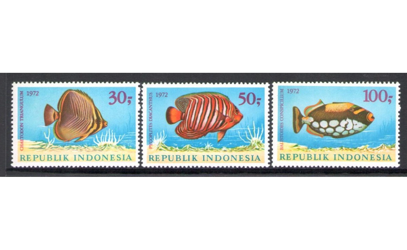 1972 INDONESIA, Stanley Gibbons n.1318-20 - Pesci - MNH**