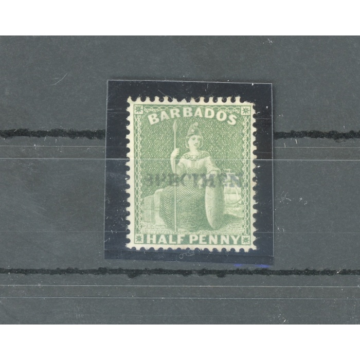1875-81 BARBADOS, Stanley gibbons n. 72 sa - 1/2 d. bright green - Specimen in black - Senza Gomma