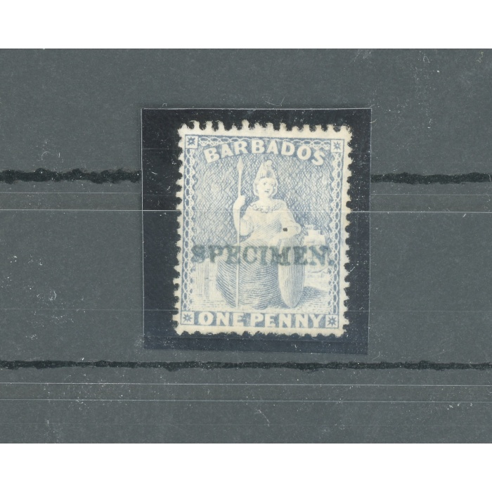 1875-81 BARBADOS, Stanley gibbons n. 73 sa - 1 d. dull blue - Specimen in black - Senza Gomma