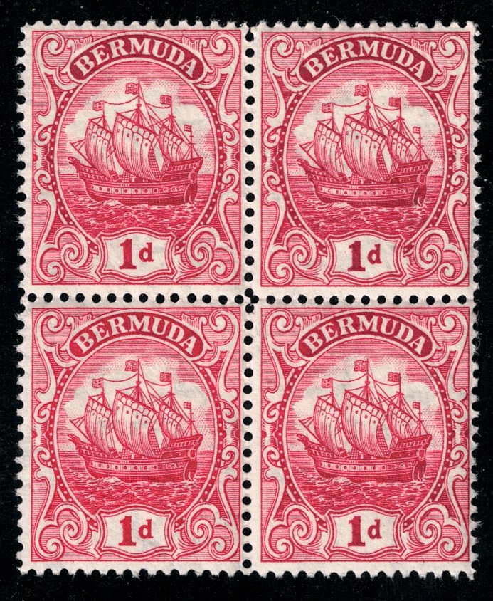 1922-34 BERMUDA, Stanley Gibbons n. 78 - 1d. scarlet - Blocco di Quattro  - MNH**