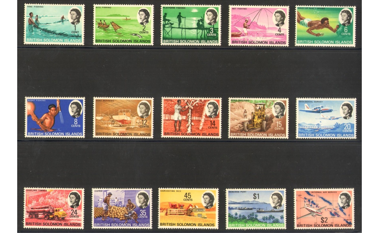 1968 British Solomon Islands - Stanley Gibbons n. 166/180 - Elisabetta II e Vedute - 15 valori - MNH**