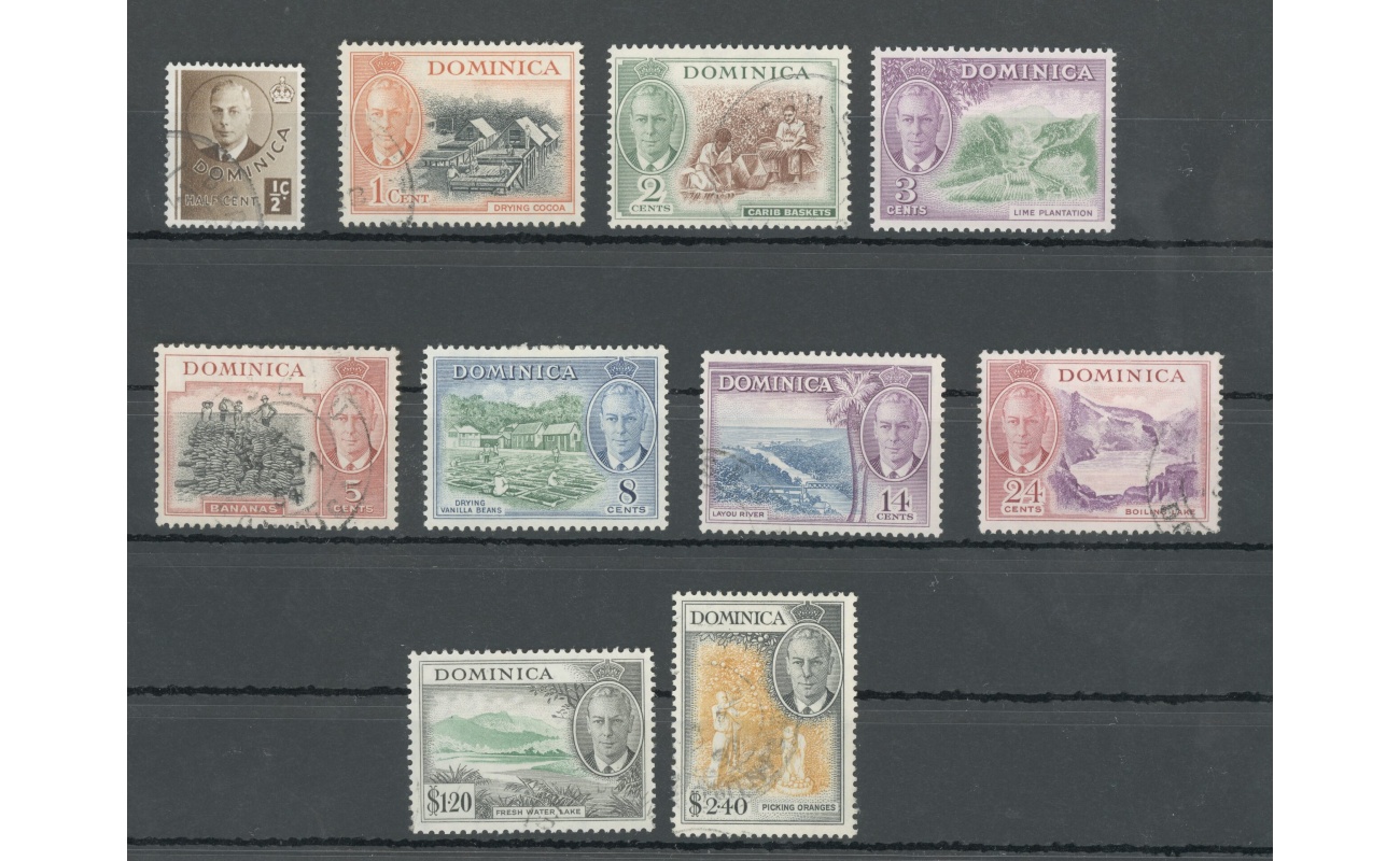 1951 DOMINICA - Stanley Gibbons n. 120/34 - Giorgio VI - Laghi Piantagioni Territori - Serie Non Completa - 10 valori - Usati