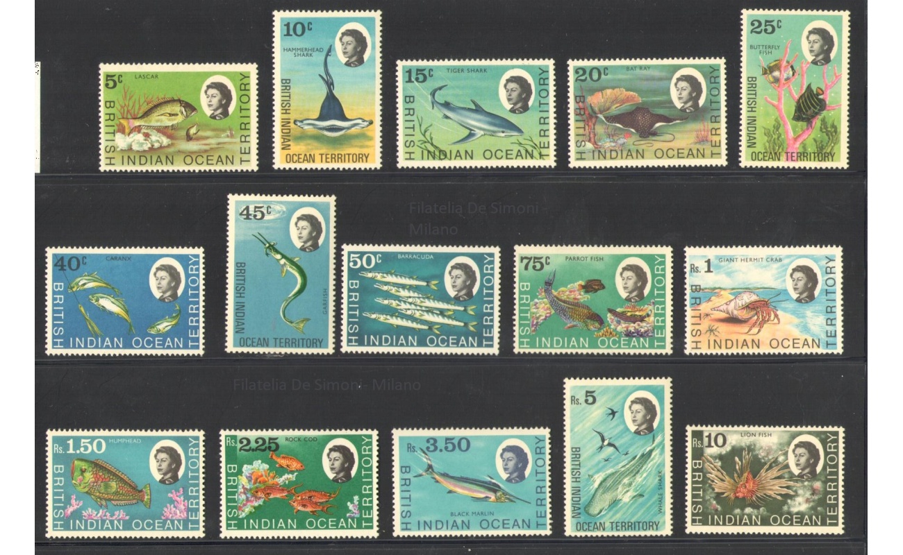 1968 BIOT - BRITISH INDIAN OCEAN TERRITORY -  OCEAN INDIEN - Yvert n. 16-30 - serie di 15 valori - MNH**