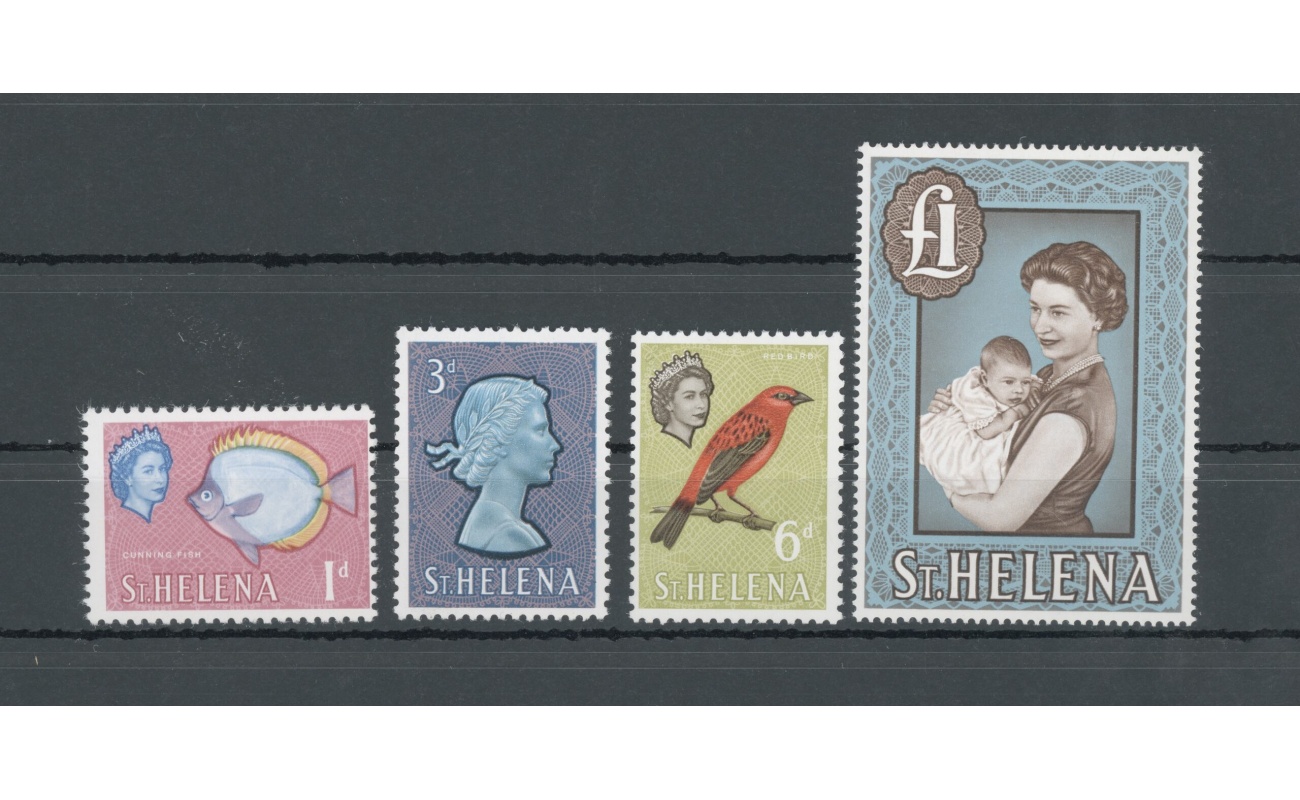 1965 ST. HELENA - Stanley Gibbons n. 176a-179a-181a-189a, Chalk-surfaced paper, MNH**