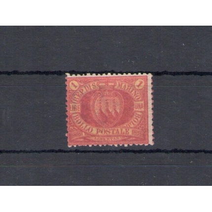 1892 SAN MARINO, n. 20 Lira rossa , MNH** - Certificato RAYBAUDI ORO - Buono stato di conservazione