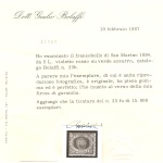 1892-94 SAN MARINO, Catalogo Sassone n. 22a - 5 Lire carminio su verde scuro - MNH** - Certificato Bolaffi Storico