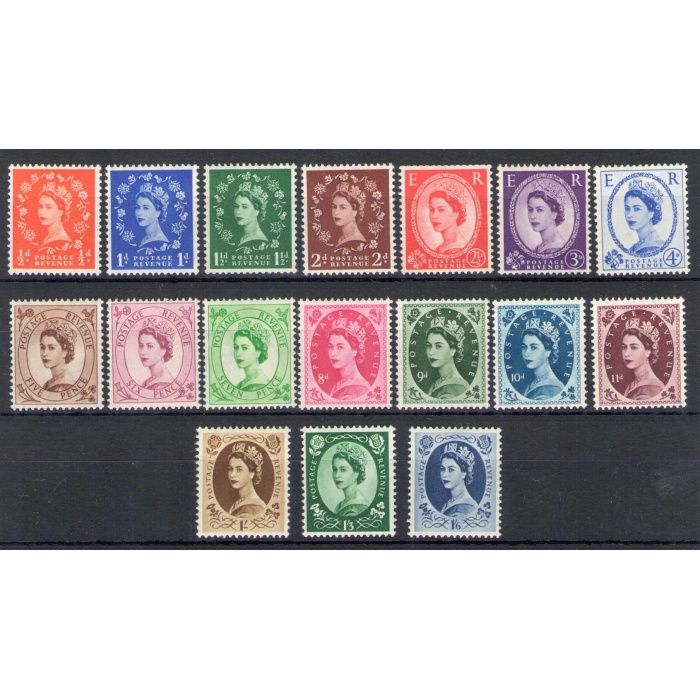 1952-54 Gran Bretagna - Elisabetta II - n. 262-78 - Serie completa 17 valori - MNH**