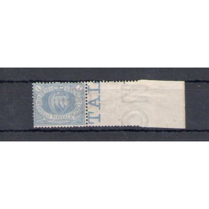 1894 San Marino , Catalogo Sassone n. 31 - 1 Lira oltremare Bordo di foglio destro - MNH** - Certificato Helmut Havi
