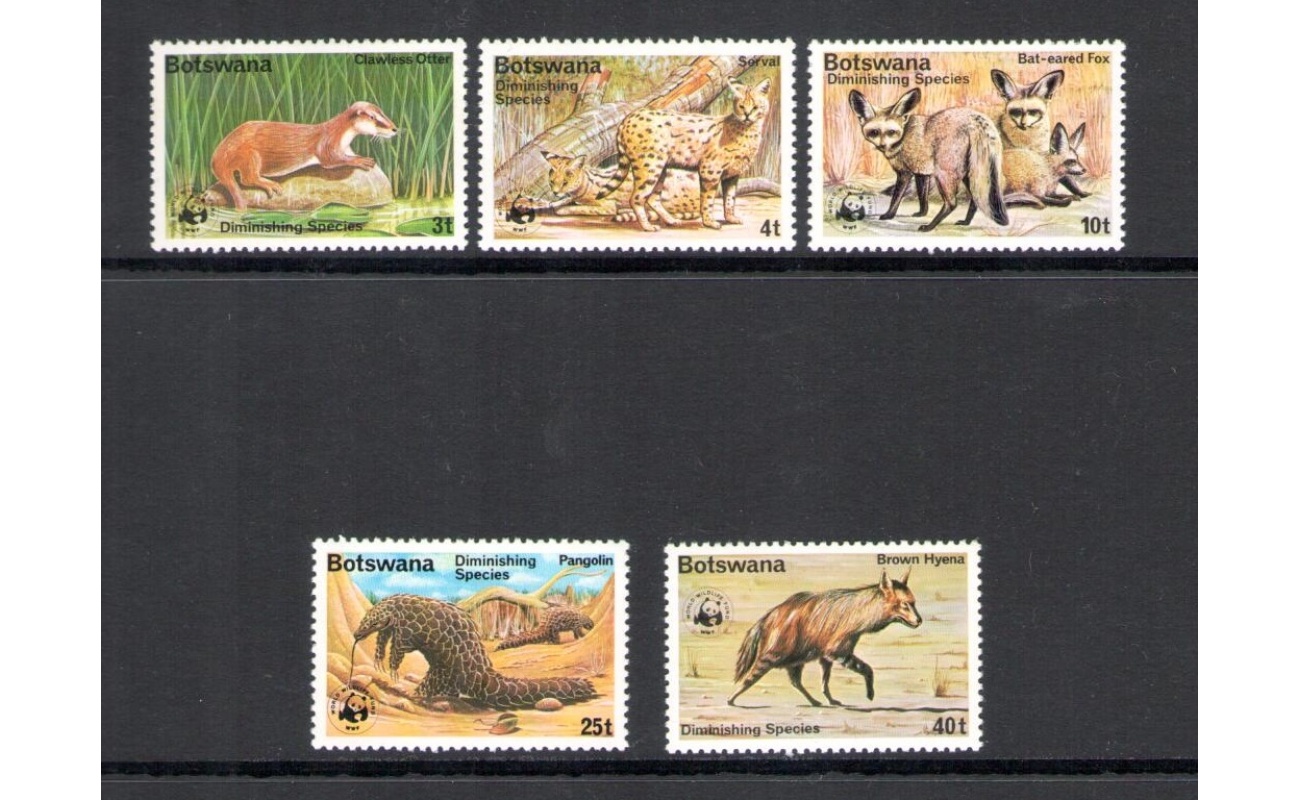 1977 BOTSWANA -  Catalogo Yvert n.  334-38 - Protezione Natura - W.W.F. - 5 valori -  MNH**