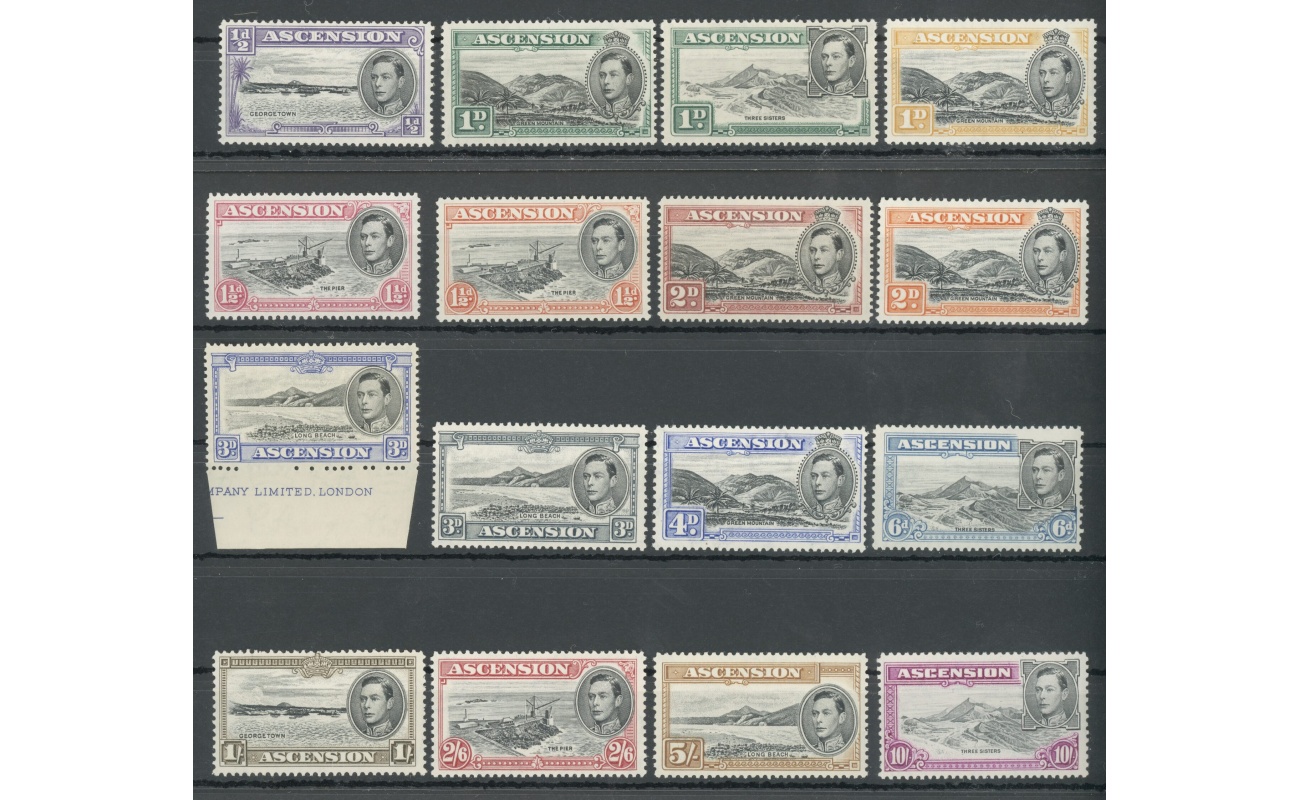 1938-53 ASCENSION, Stanley Gibbons n. 38b-47b , 16 valori - Giorgio VI e Vedute - Serie Completa - MNH**