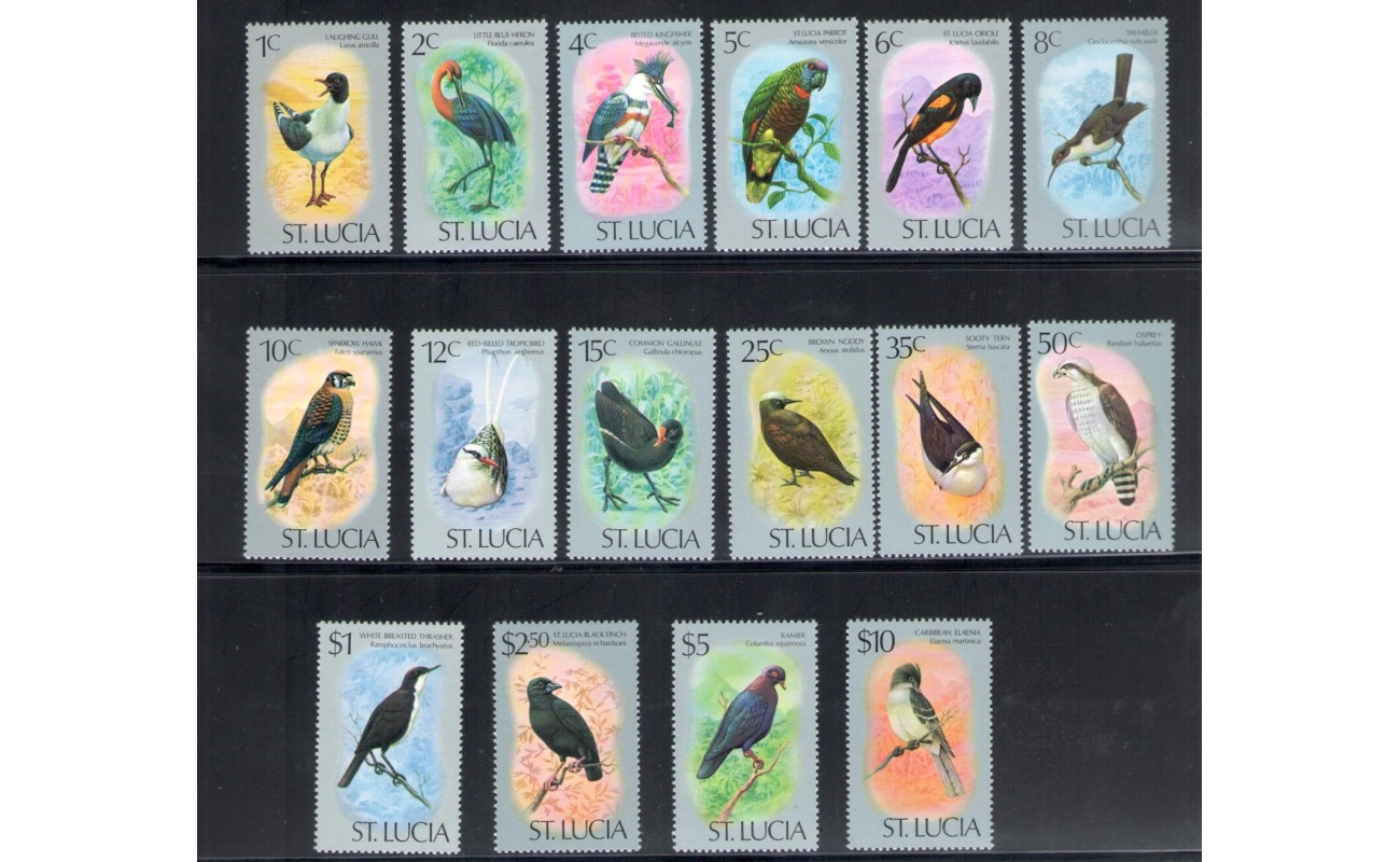 1976 ST. Lucia - Uccelli Diversi - Serie di 16 valori - Yvert Tellier n . 386-401 - MNH**