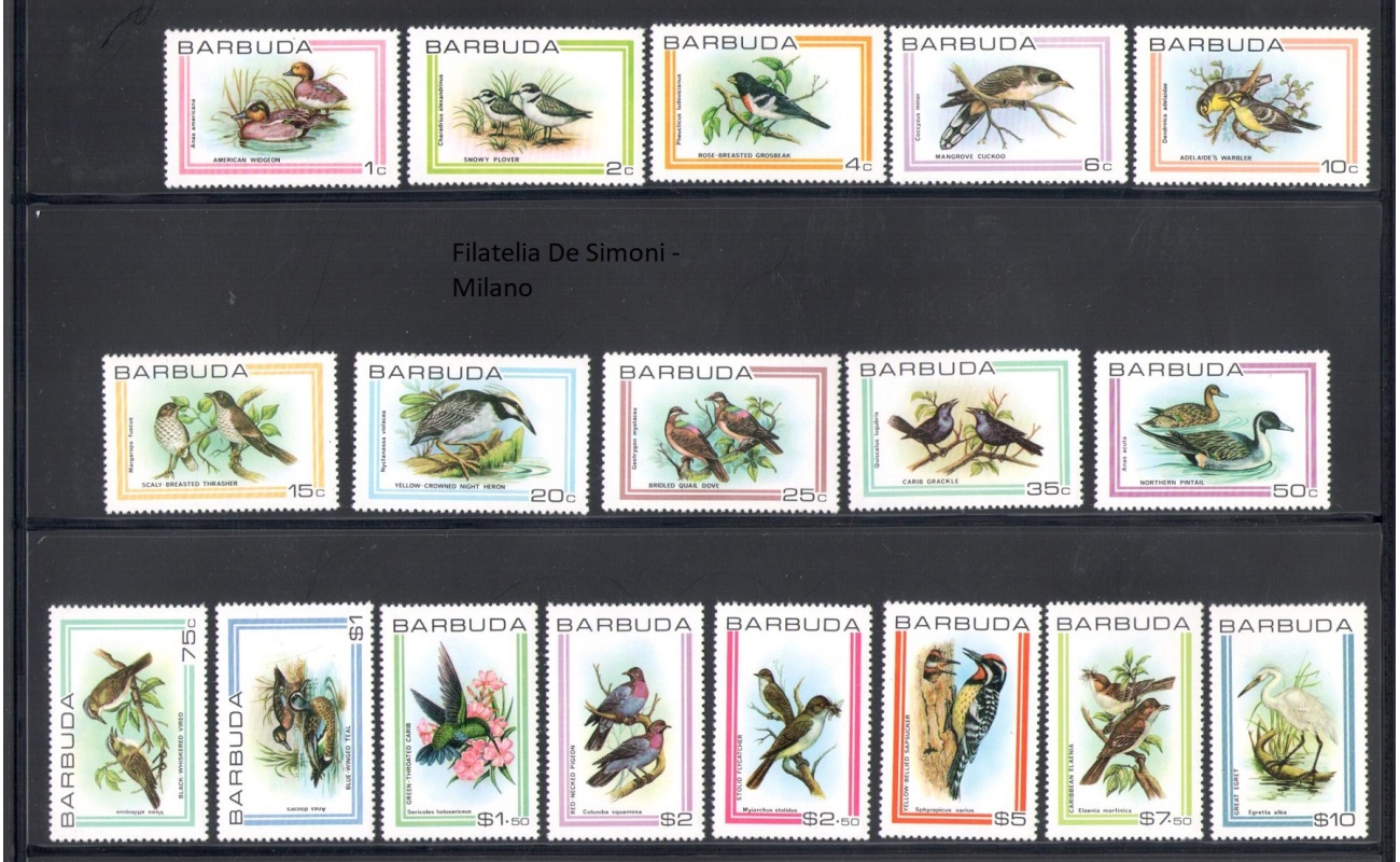 1980 Barbuda - Yvert et Tellier n. 469-86 - Uccelli - 18 valori - MNH**