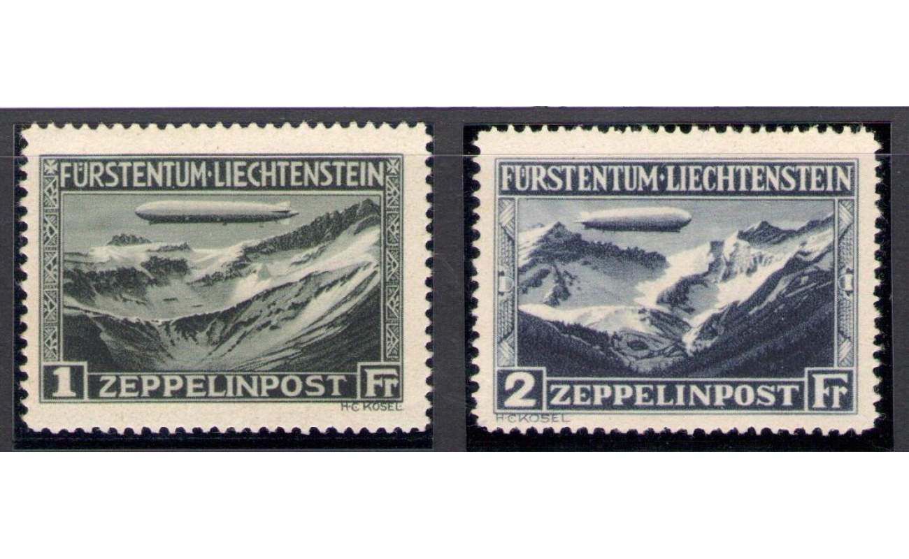 1931 LIECHTENSTEIN, Posta Aerea n. 7-8 - Viaggio del Dirigibile Graf Zeppelin - MNH**
