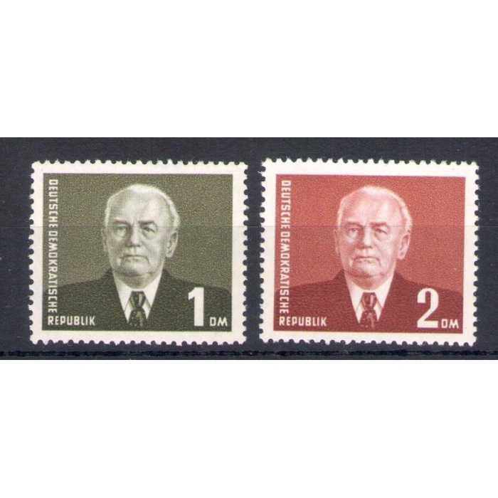 1952-53 DDR, Presidente Pieck - Filigrana P , 2 valori , Yvert n. 72-72A , MNH**