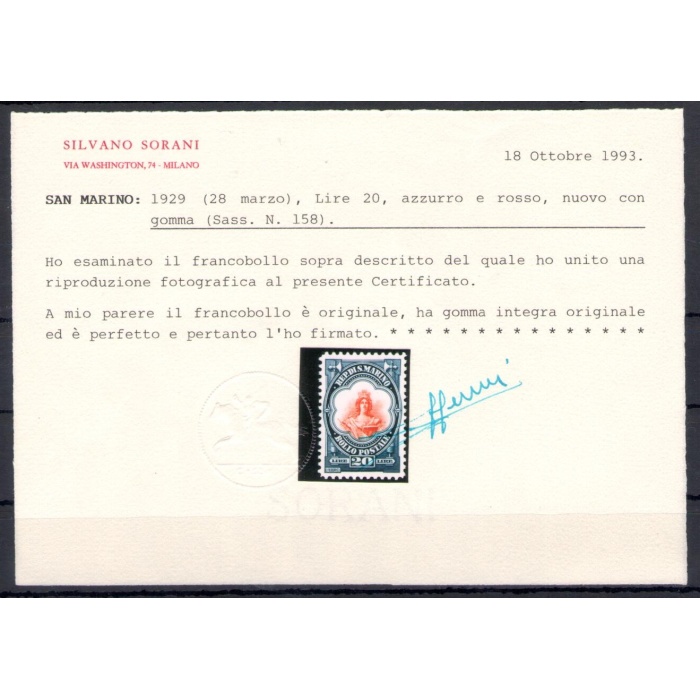 1929-35 SAN MARINO, n° 141/158 , Veduta, Palazzo del Consiglio e Busto Libertà - Certificato Sorani - MNH**