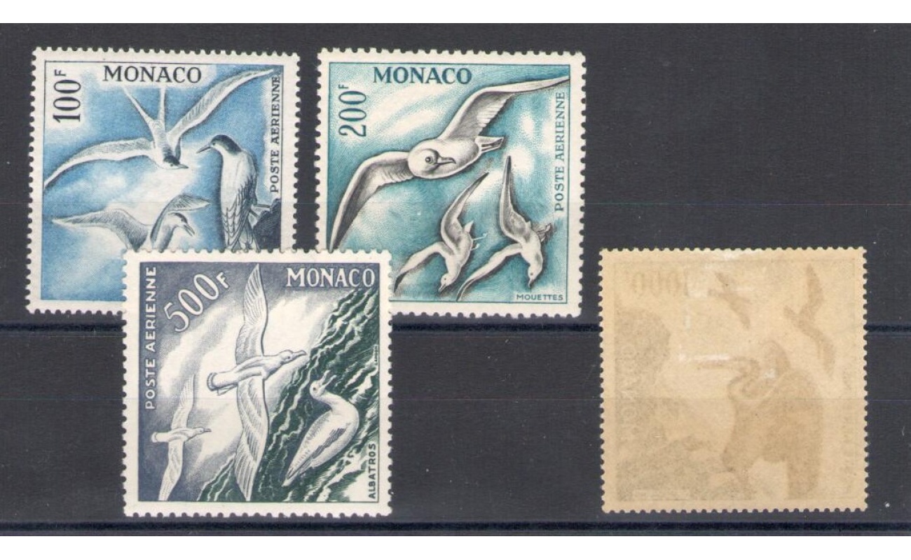 1955 MONACO, Uccelli - Birds , Posta Aerea 55/58 - 4 valori - MH* - Linguellato