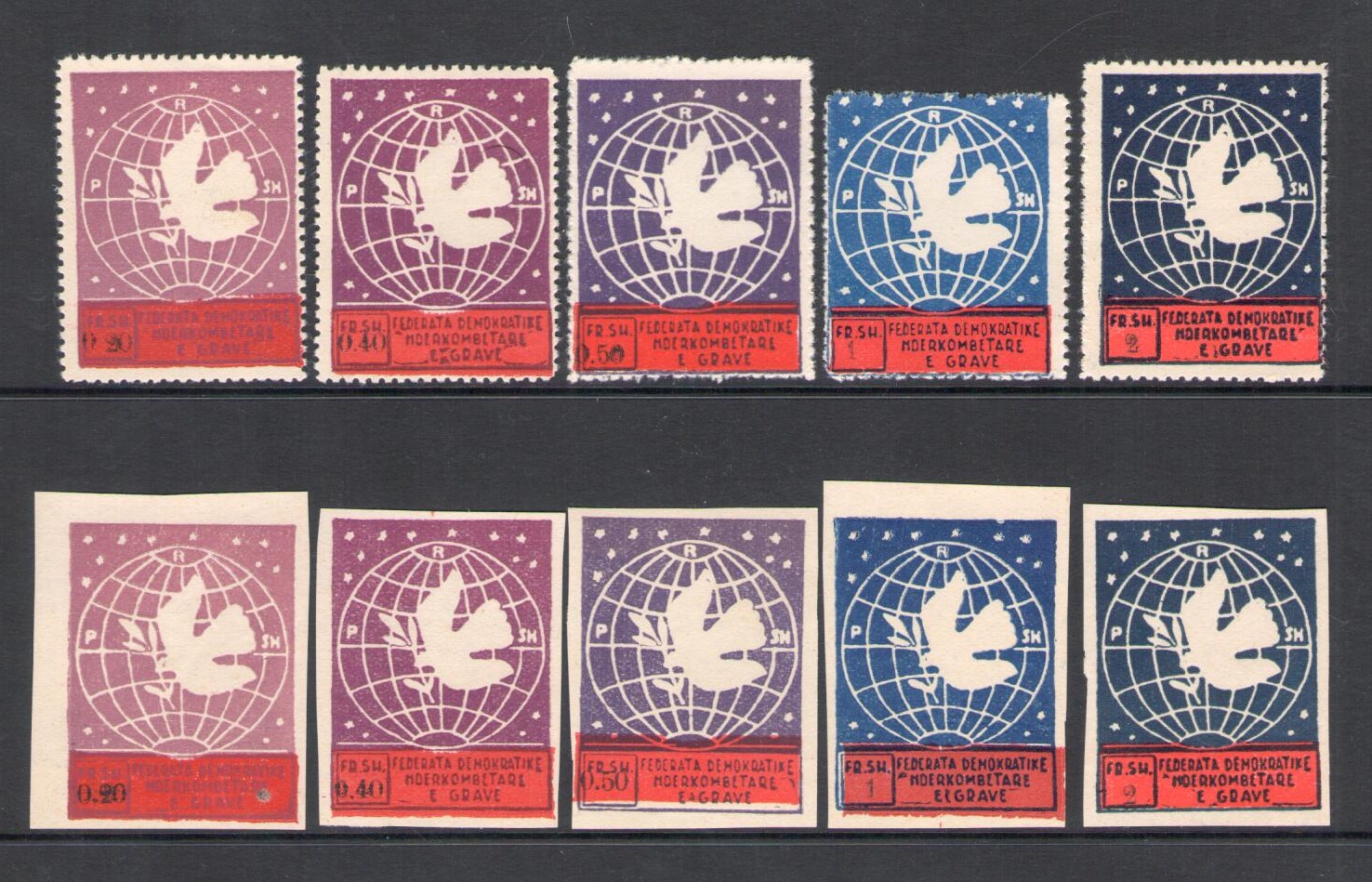1946 ALBANIA - Congresso Internazionale delle Donne - Serie Dentellata + Serie Non dentellata , Yvert n. 336-340 , Nuovi - (*) Senza Gomma