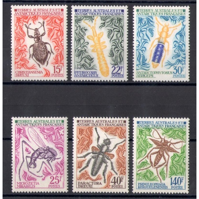 1972-73 TAAF - ANTARTICO FRANCESE - Insetti - Catalogo Yvert n. 40-42 + 49-51 - 6 valori - MNH**