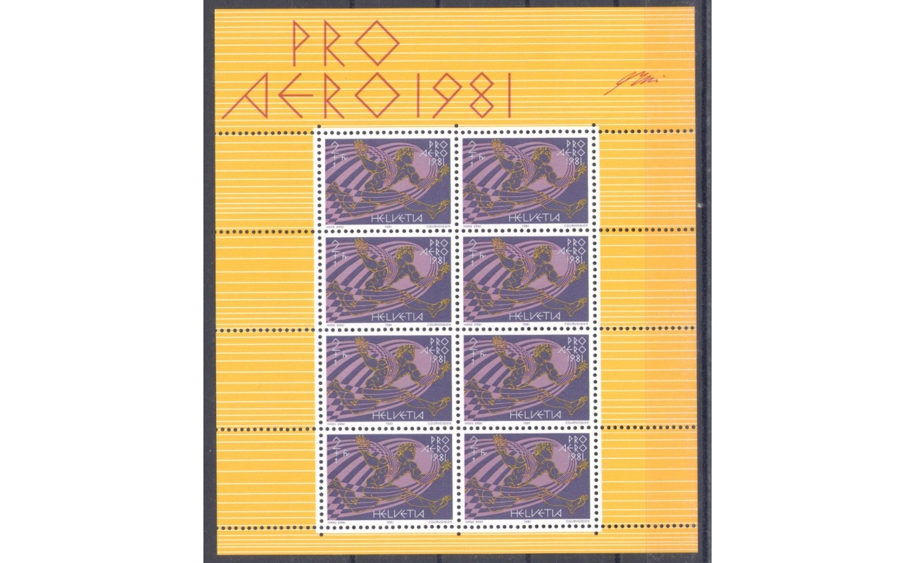 1981 SVIZZERA , Posta Aerea n. 48 , MiniFoglio Pro Aereo  , Minifoglio di 8 esemplari , MNH**