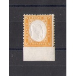 1862 Regno d'Italia, n° 4pb - 80 cent giallo arancio con bordo integrale di foglio in bassso e spazio tipografico verticale , posizione 50 del foglio , MNH**