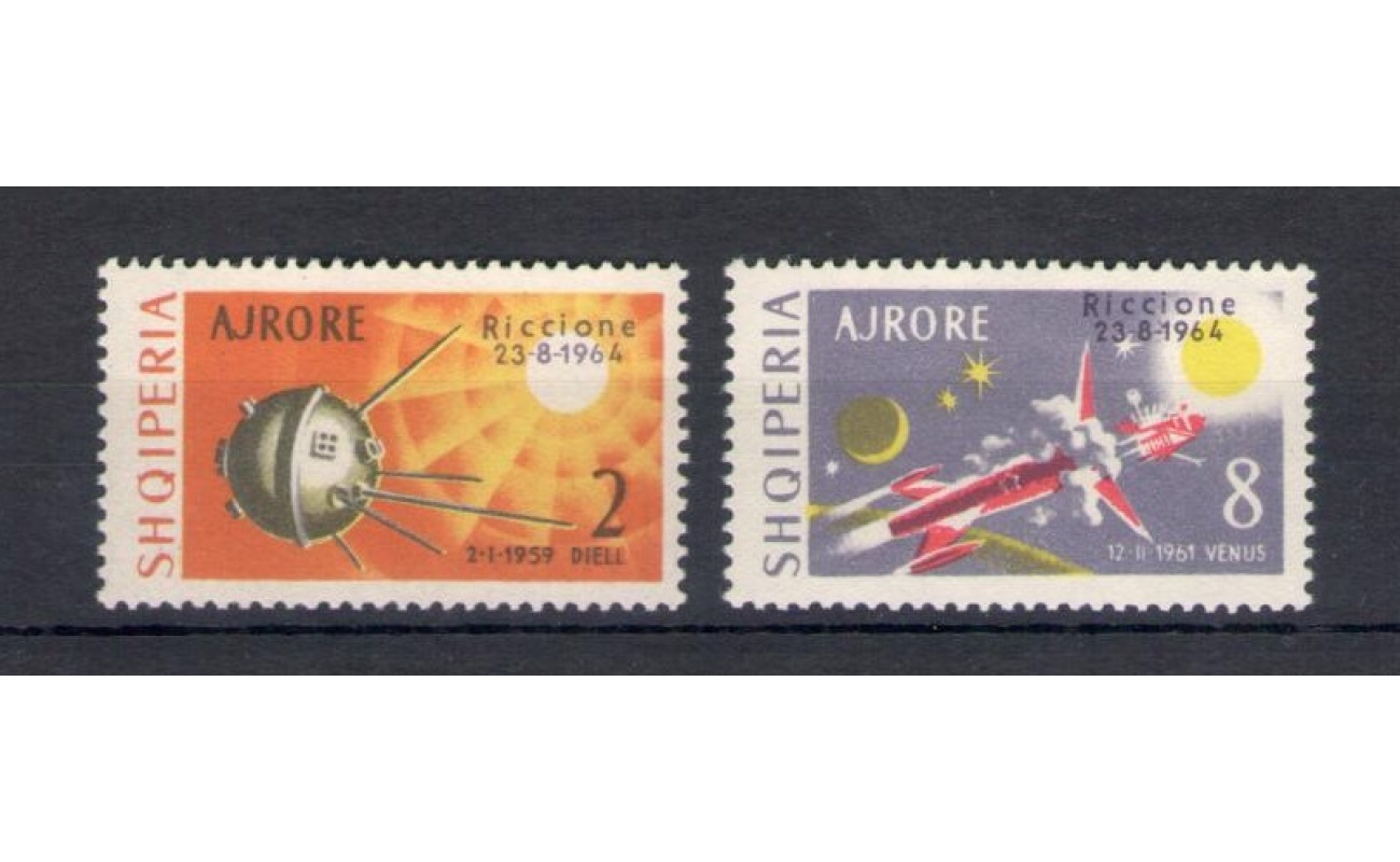 1964 ALBANIA - Posta Aerea - Expo Astronautica a Riccione , Yvert n. 66-67 , MNH**