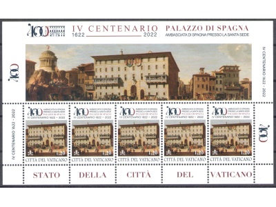 2022 Vaticano , IV Centenario Palazzo di Spagna , Ambasciata di Spagna presso la Santa Sede , 1 Minifoglio , MNH**