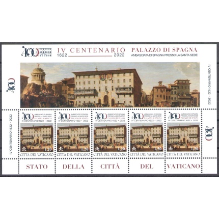 2022 Vaticano , IV Centenario Palazzo di Spagna , Ambasciata di Spagna presso la Santa Sede , 1 Minifoglio , MNH**