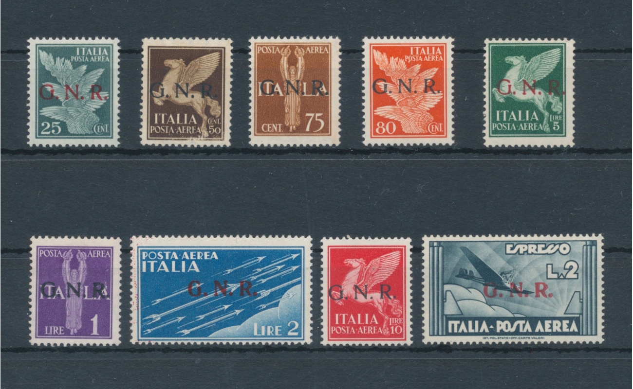 1944 Repubblica Sociale Italiana, Posta Aerea n. 117/125 - 9 valori - Linguellati - MH*