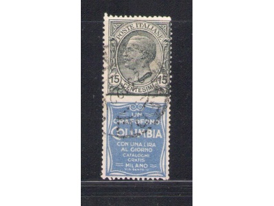 1924 Italia Regno , Pubblicitario n. 2 , 15 cent Columbia grigio e oltremare - Usato