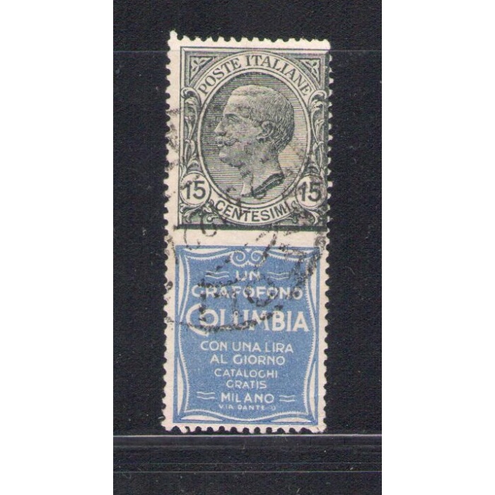 1924 Italia Regno , Pubblicitario n. 2 , 15 cent Columbia grigio e oltremare - Usato