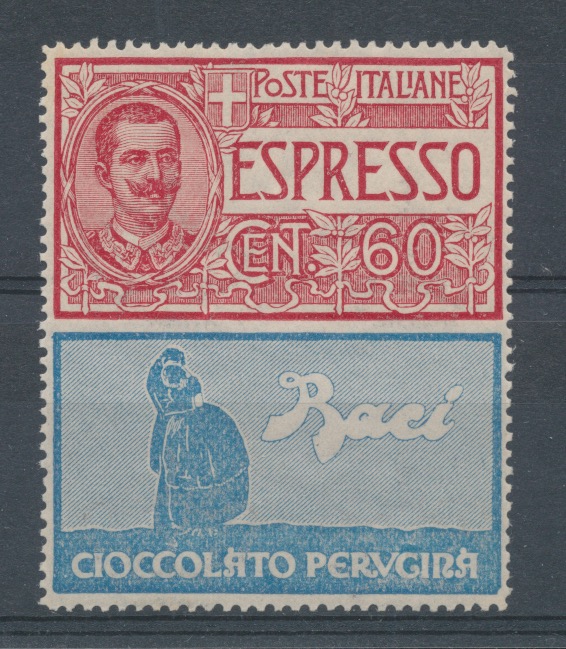 1925 Italia - Regno ,  Pubblicitario n. 21 , 60 cent rosso e azzurro Columbia Baci Perugina Non Emesso , MNH**