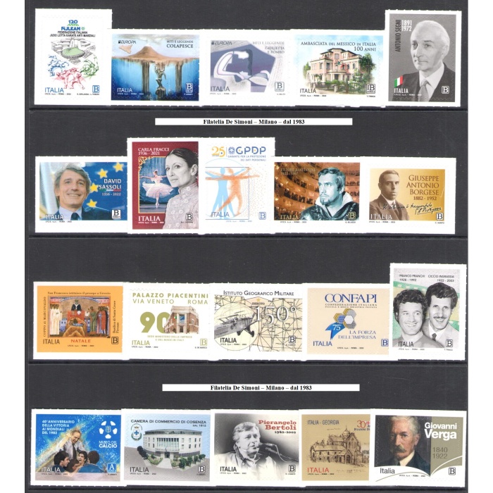 2022 Italia Repubblica , Annata completa , francobolli nuovi , 90 valori + 4 Foglietti + 2 Minifogli (Milan - Don Orione) - MNH**