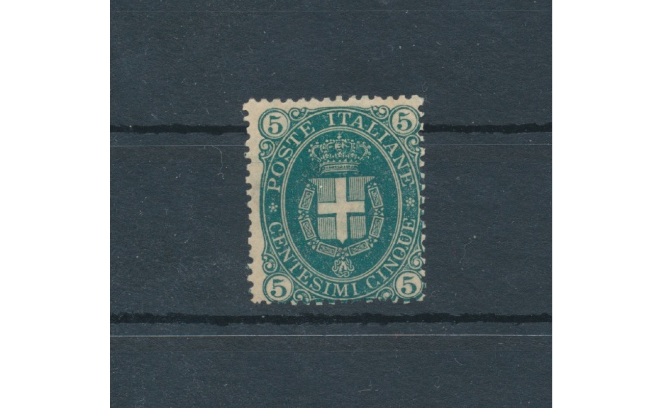 1889 Italia - Regno , 5 cent verde scuro  - Firme al verso Raybaudi , Chiavarello , A. Diena - MNH **