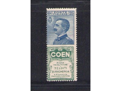 1924 Italia Regno , Pubblicitario n. 5 , 25 cent Coen azzurro e verde - MNH**