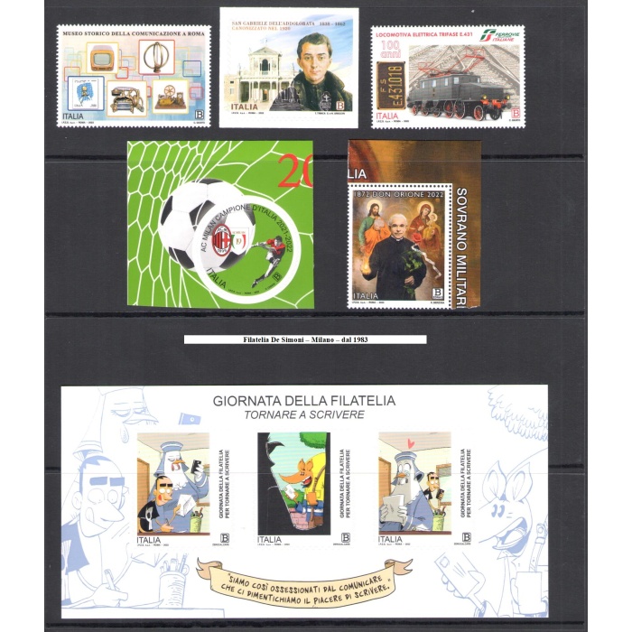 2022 Italia Repubblica , Annata completa , francobolli nuovi , 90 valori + 4 Foglietti + 2 Minifogli (Milan - Don Orione) - MNH**
